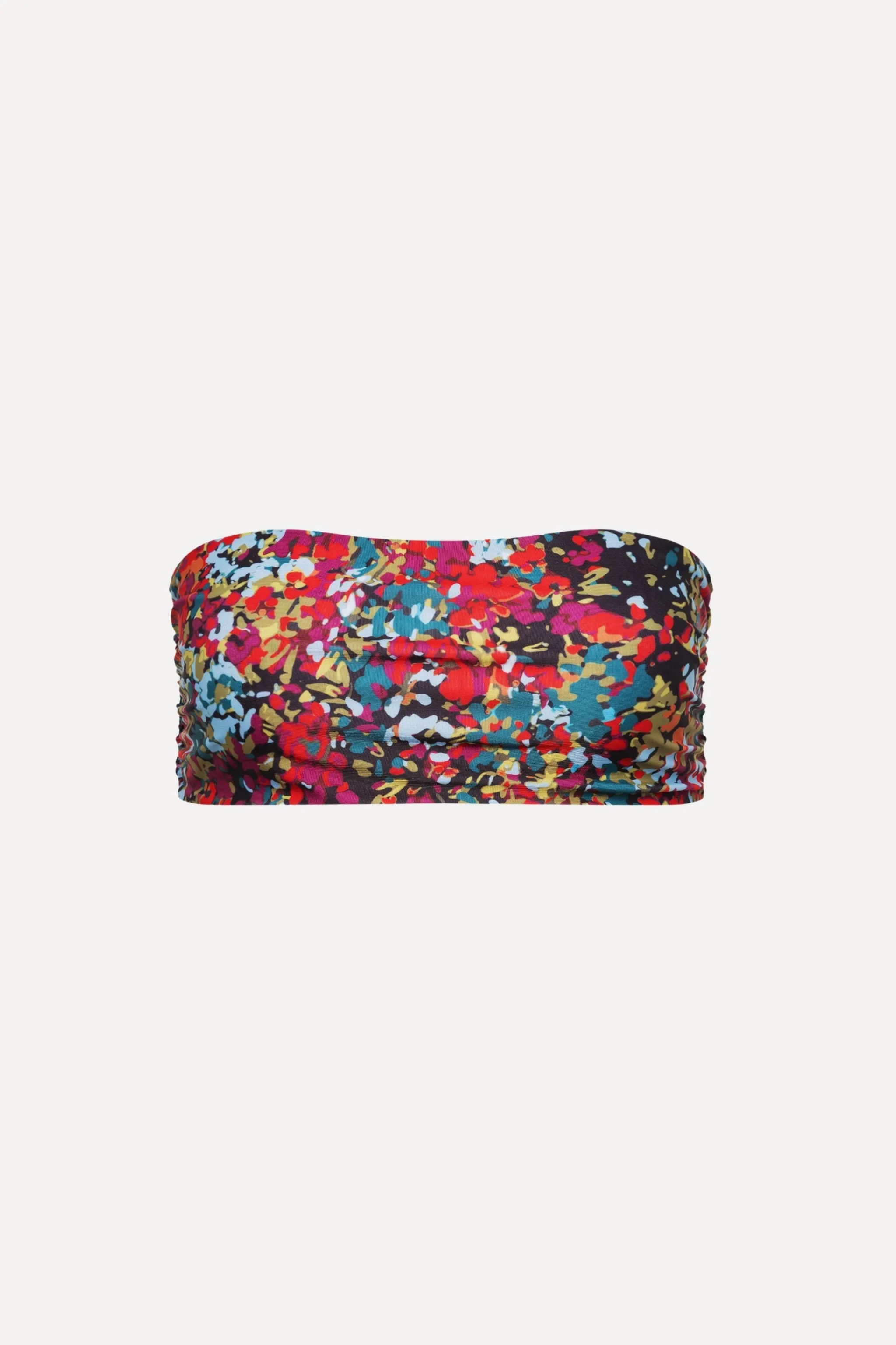 Capri Ruched Bandeau Bikini Top Red Confetti sold by Playaluxe