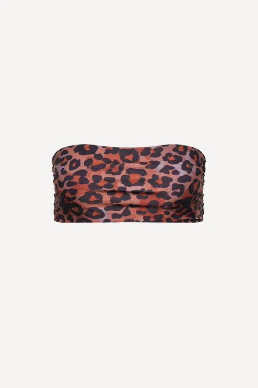 Capri Ruched Bandeau Bikini Top Leopard sold by Playaluxe