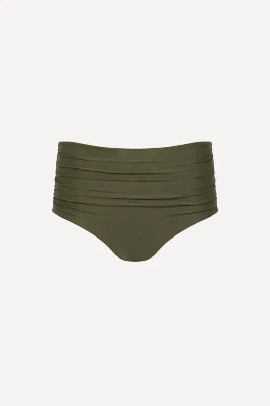 Capri Ruched High Waist Bikini Bottom sold by Playaluxe
