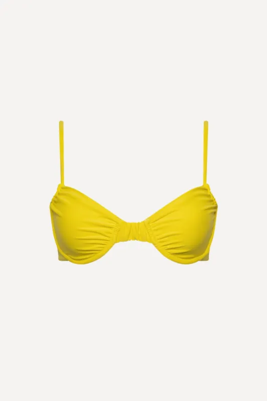 Capri Ruched Underwire Bikini Top Yellow sold by Playaluxe