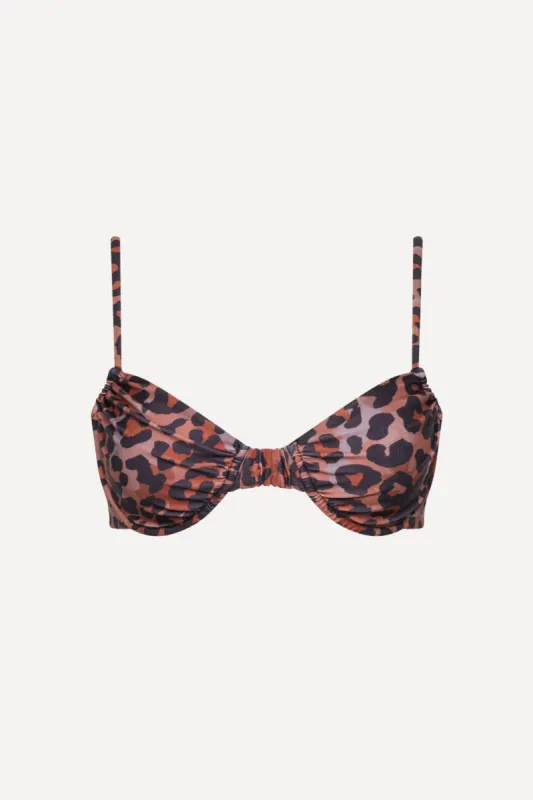 Capri Ruched Underwire Bikini Top Leopard sold by Playaluxe