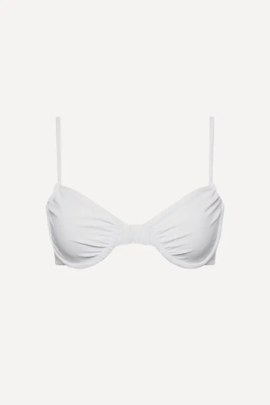 Capri Ruched Underwire Bikini Top White sold by Playaluxe