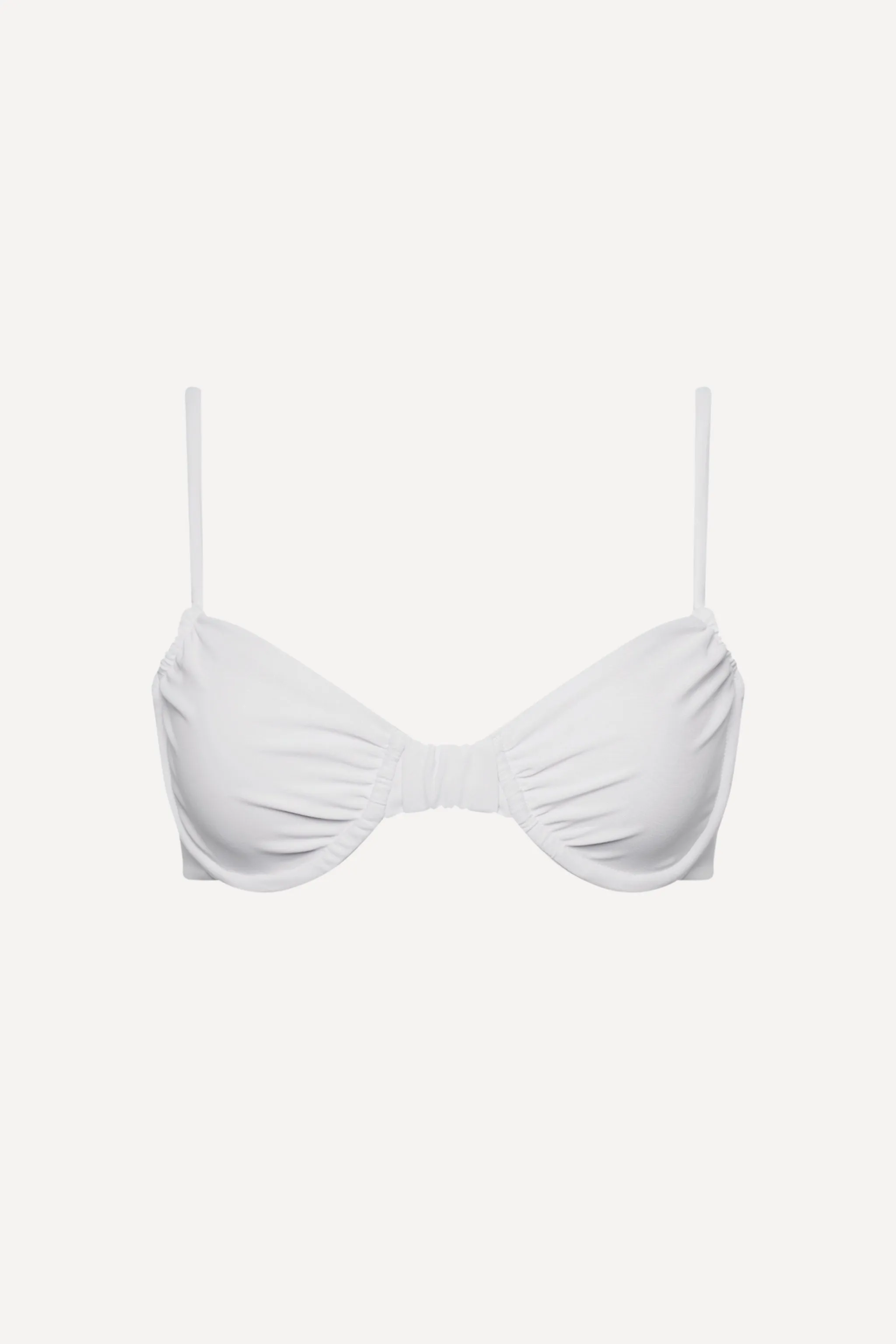 Capri Ruched Underwire Bikini Top White sold by Playaluxe