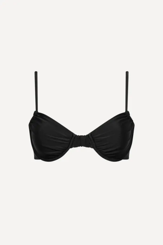 Capri Ruched Underwire Bikini Top Black sold by Playaluxe