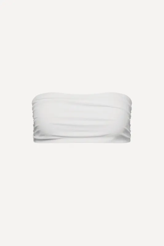 White Ruched Bandeau Bikini Top sold by Playaluxe