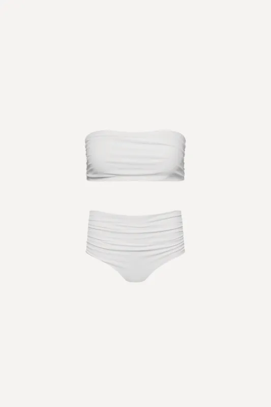 White Ruched High Waisted Bikini Set sold by Playaluxe