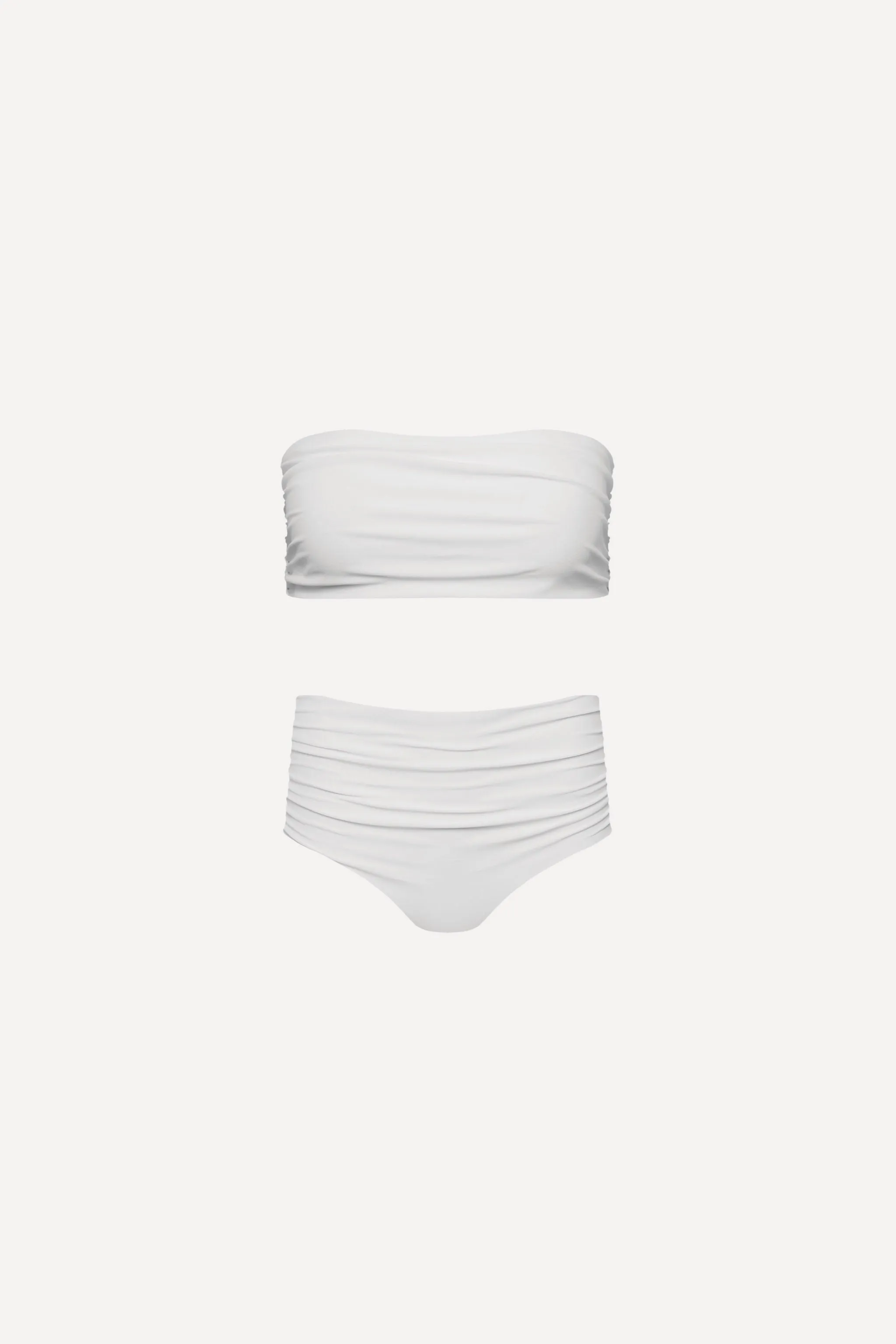 White Ruched High Waisted Bikini Set sold by Playaluxe