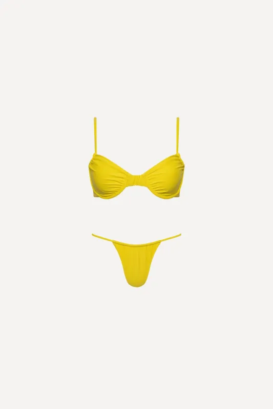 Capri Ruched Underwire String Bikini Set Yellow sold by Playaluxe