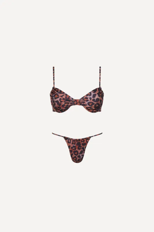 Capri Ruched Underwire String Bikini Set Leopard sold by Playaluxe