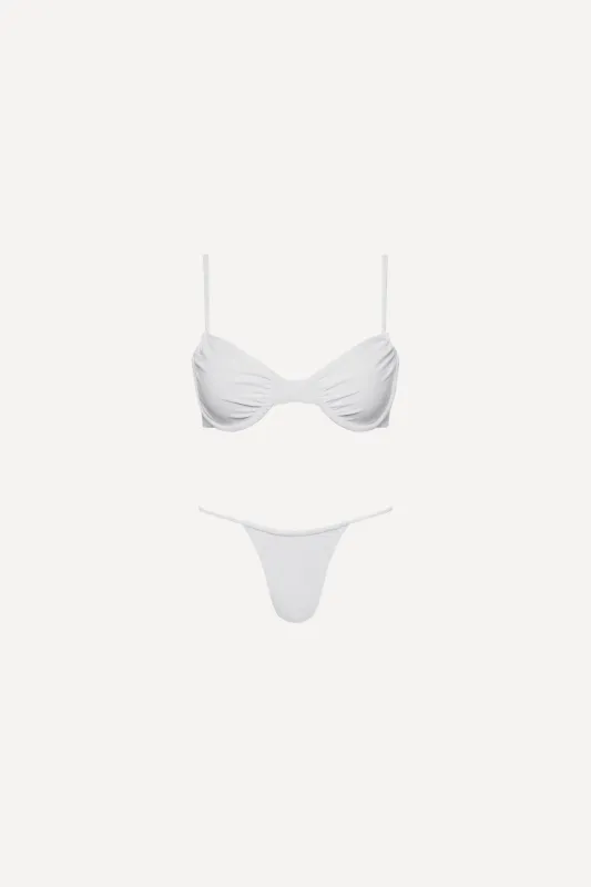 Capri Ruched Underwire String Bikini Set White sold by Playaluxe