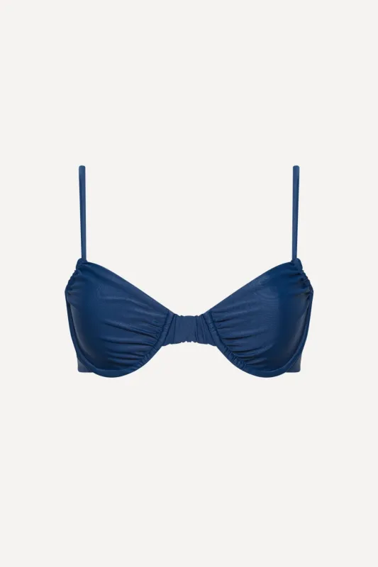 Navy Ruched Underwire Bikini Top sold by Playaluxe