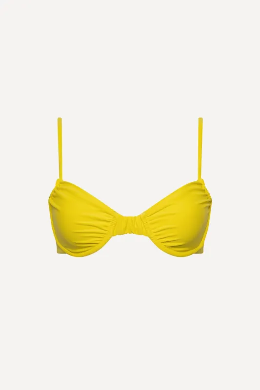 Capri Ruched Underwire Bikini Top Yellow sold by Playaluxe