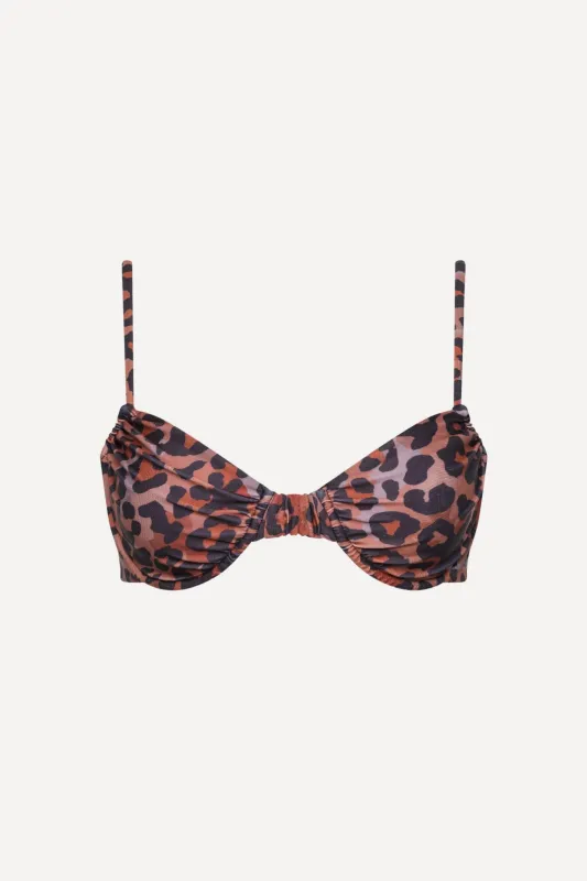 Capri Ruched Underwire Bikini Top Leopard sold by Playaluxe