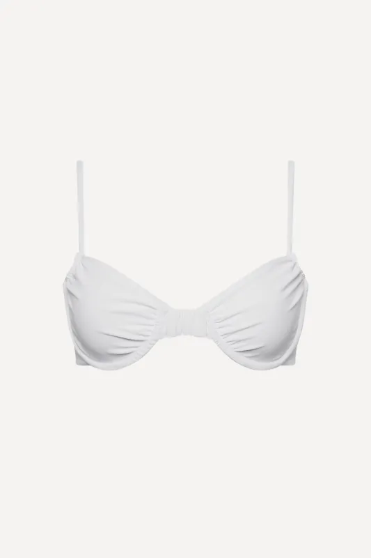 White Ruched Underwire Bikini Top sold by Playaluxe