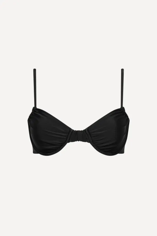 Capri Ruched Underwire Bikini Top Black sold by Playaluxe