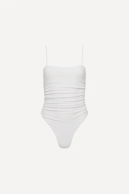 Seychelles White Ruched One Piece sold by Playaluxe