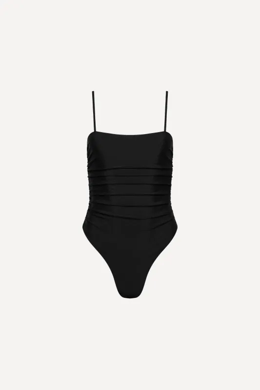 Seychelles Black Ruched One Piece sold by Playaluxe