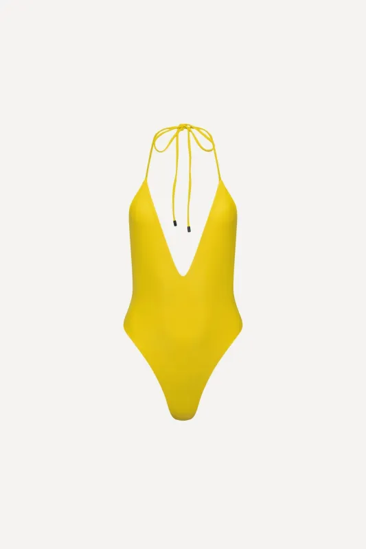 Los Cabos Deep V One Piece Yellow sold by Playaluxe