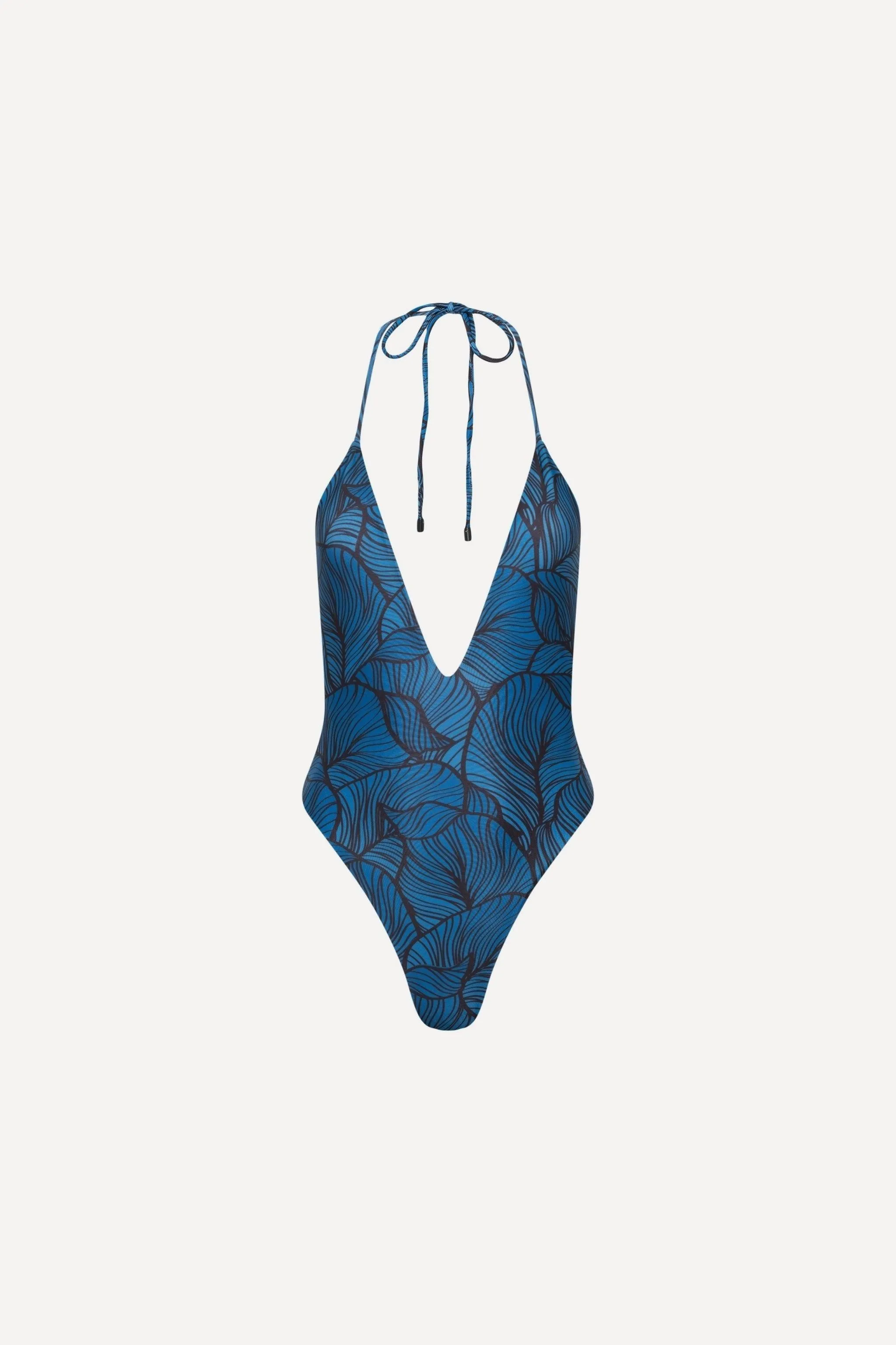 Blue Leaf Deep V One Piece sold by Playaluxe