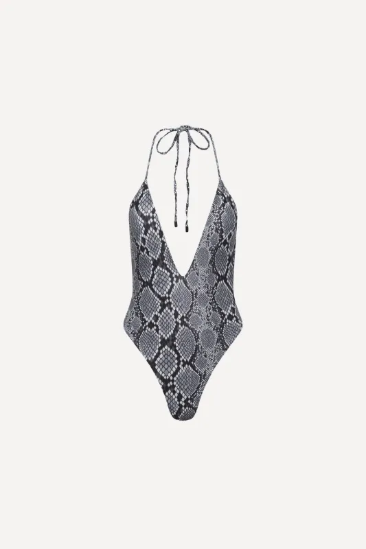 Los Cabos Deep V One Piece Snake sold by Playaluxe