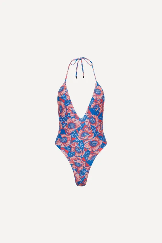 Los Cabos Deep V One Piece Hibiscus sold by Playaluxe