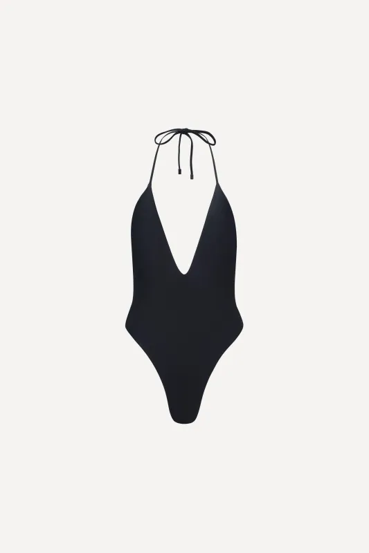 Los Cabos Deep V One Piece Black sold by Playaluxe