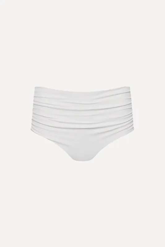 White Ruched High Waisted Bikini Bottom sold by Playaluxe