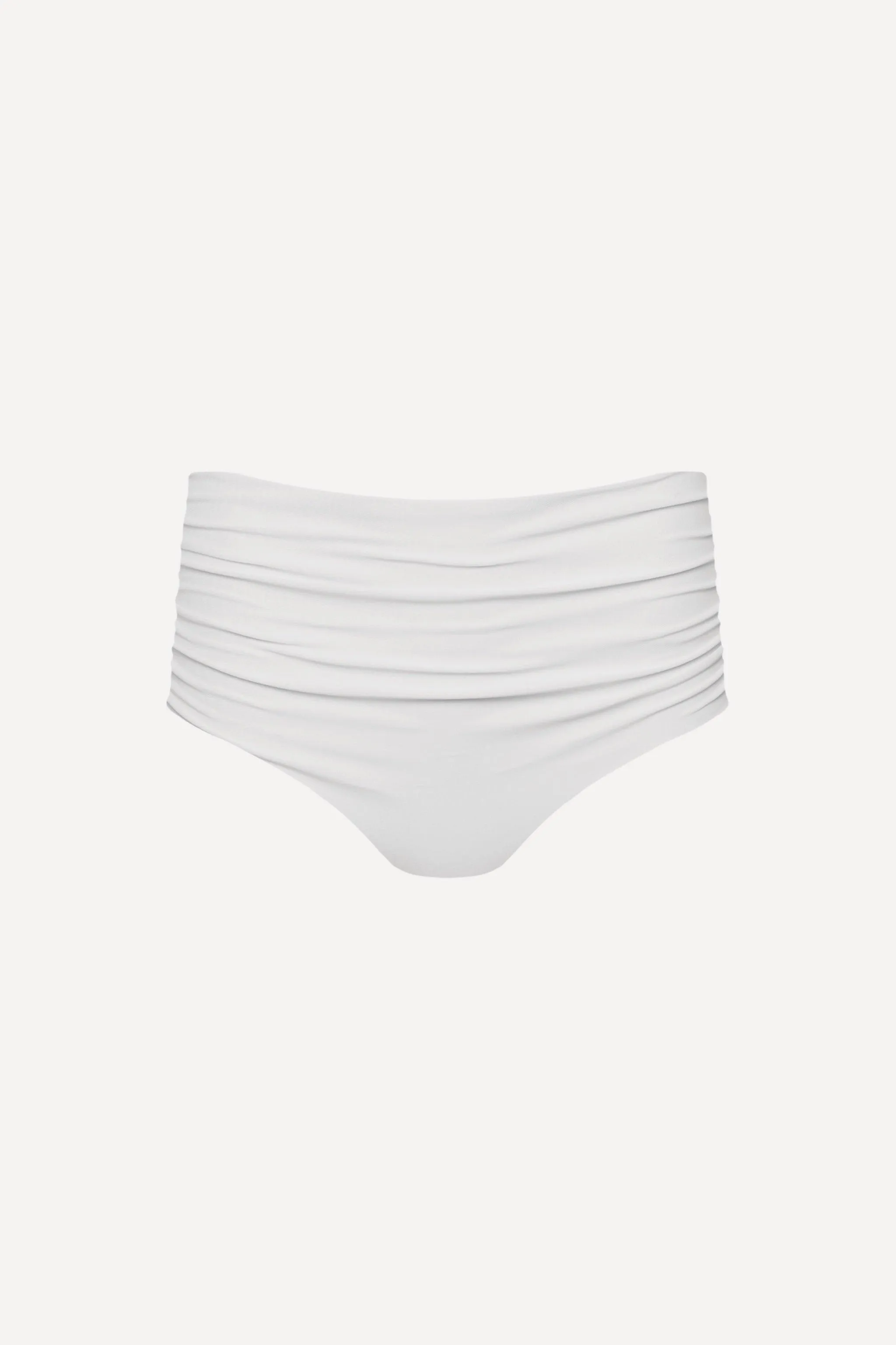 White Ruched High Waisted Bikini Bottom sold by Playaluxe
