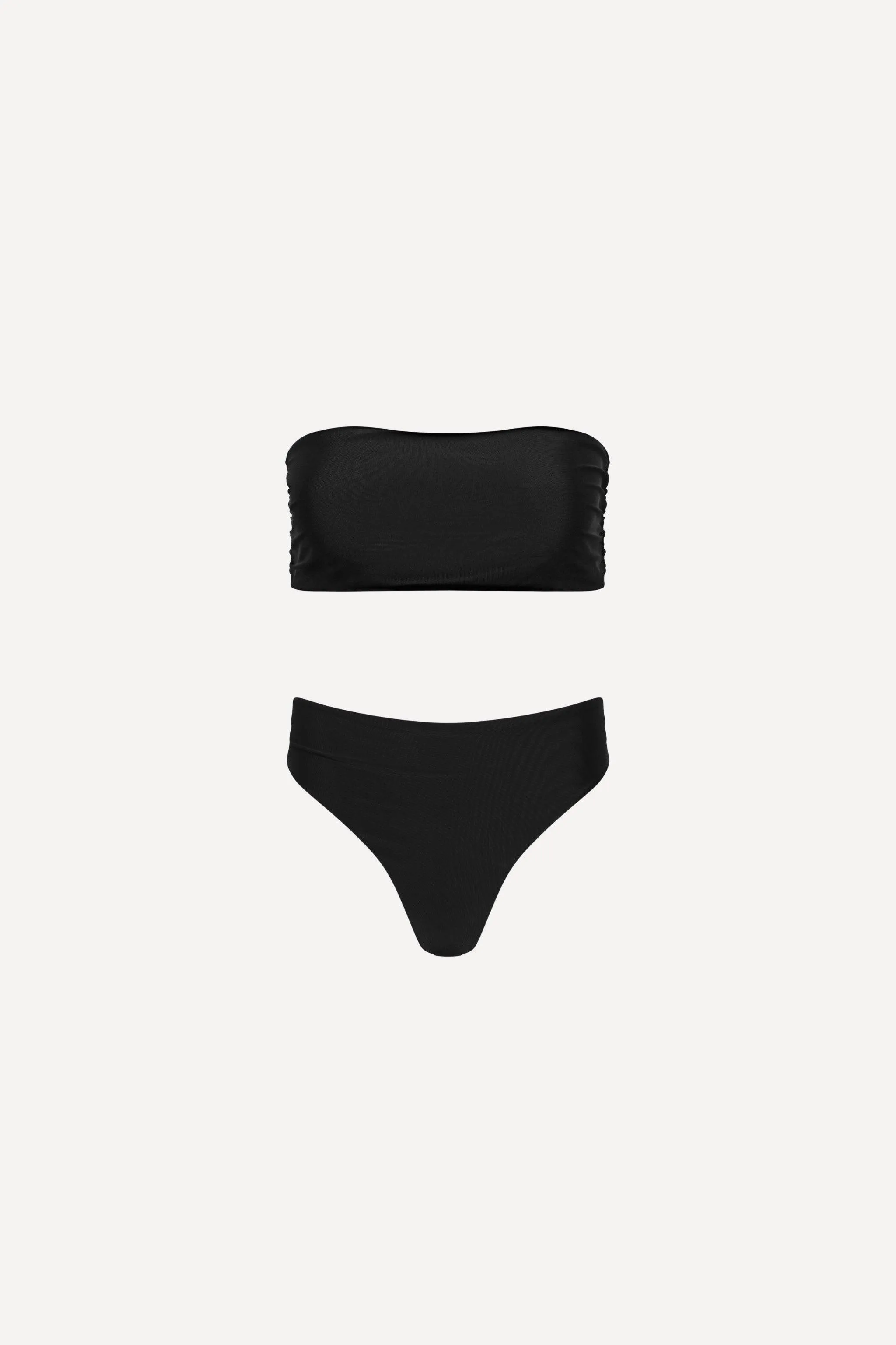 Santorini Ruched Thong Bikini Set Black sold by Playaluxe