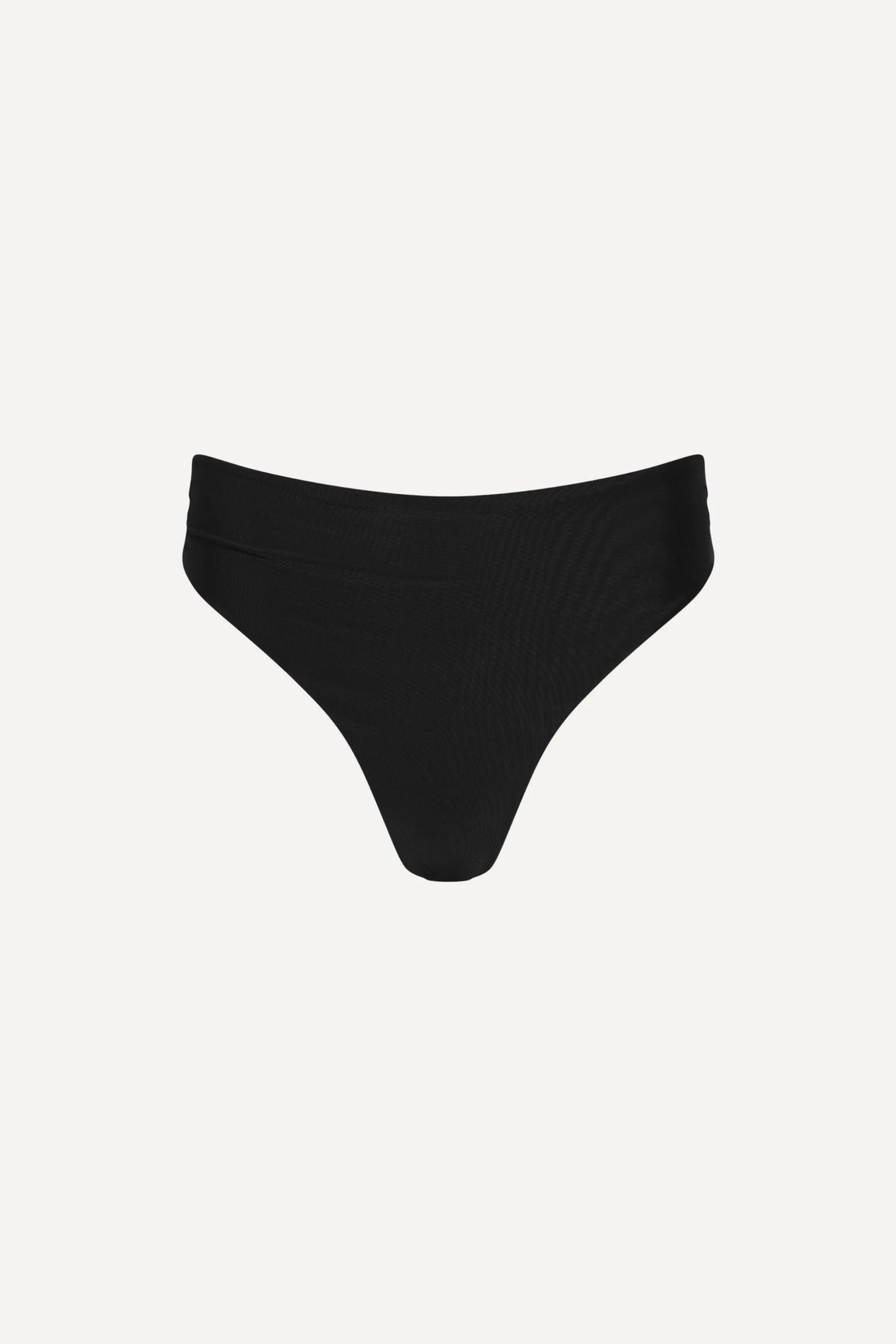 Black High Waisted Ruched Thong Bikini Bottom sold by Playaluxe