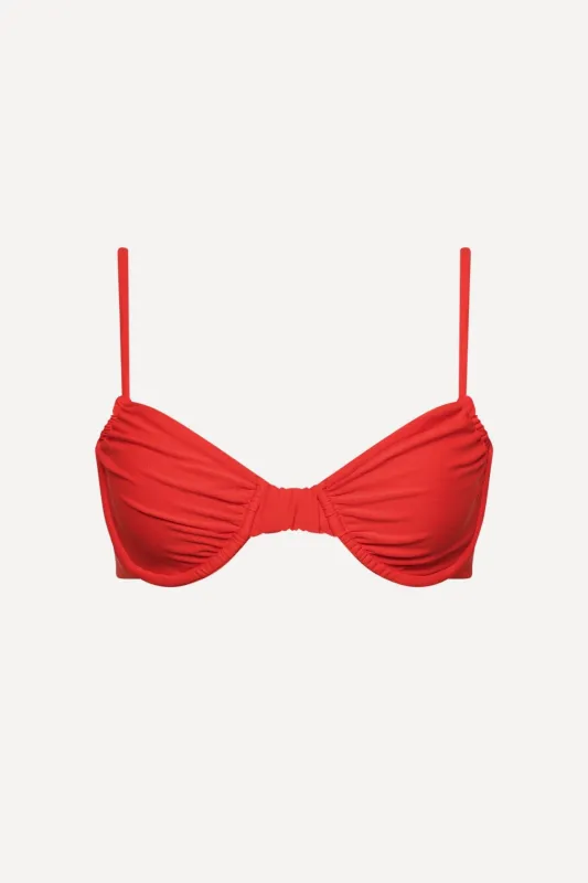 Capri Ruched Underwire Bikini Top Red sold by Playaluxe