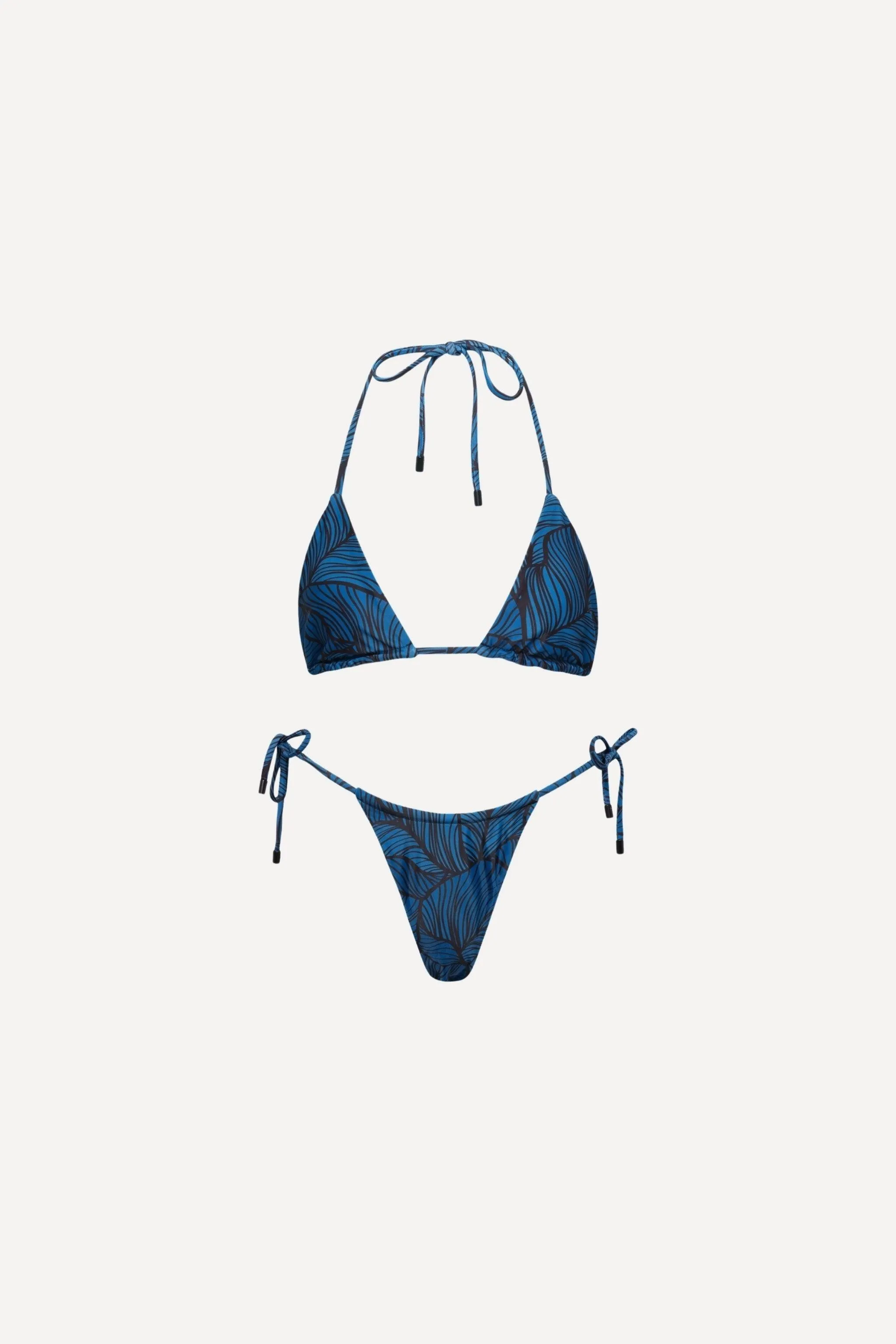Waikiki Triangle String Bikini Set Blue Leaf sold by Playaluxe