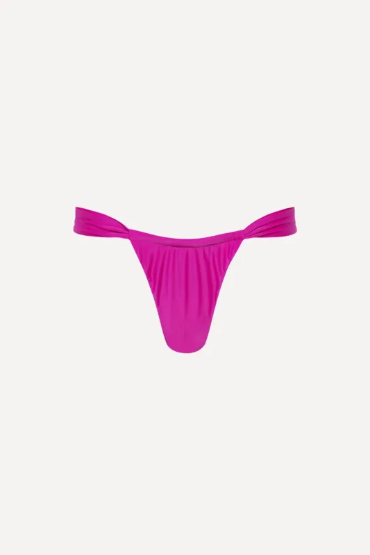 Santorini Ruched Thong Bikini Bottom Purple sold by Playaluxe