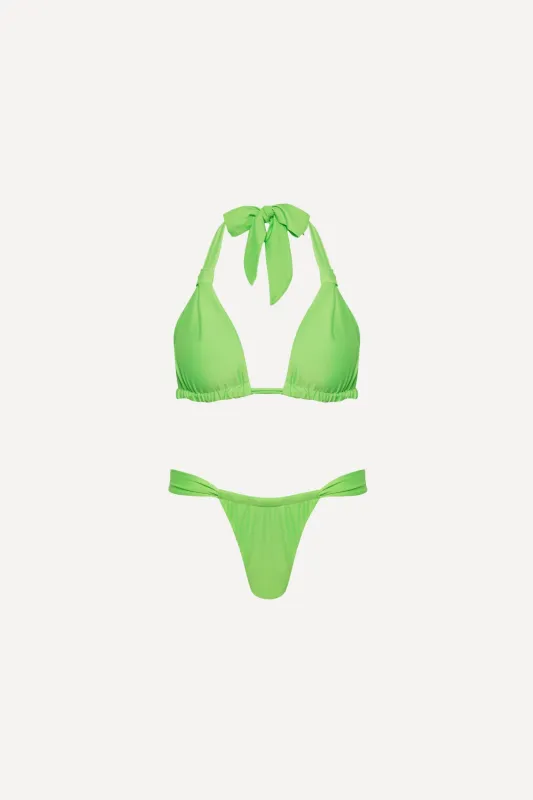 Santorini Ruched Triangle Bikini Set Neon Green sold by Playaluxe