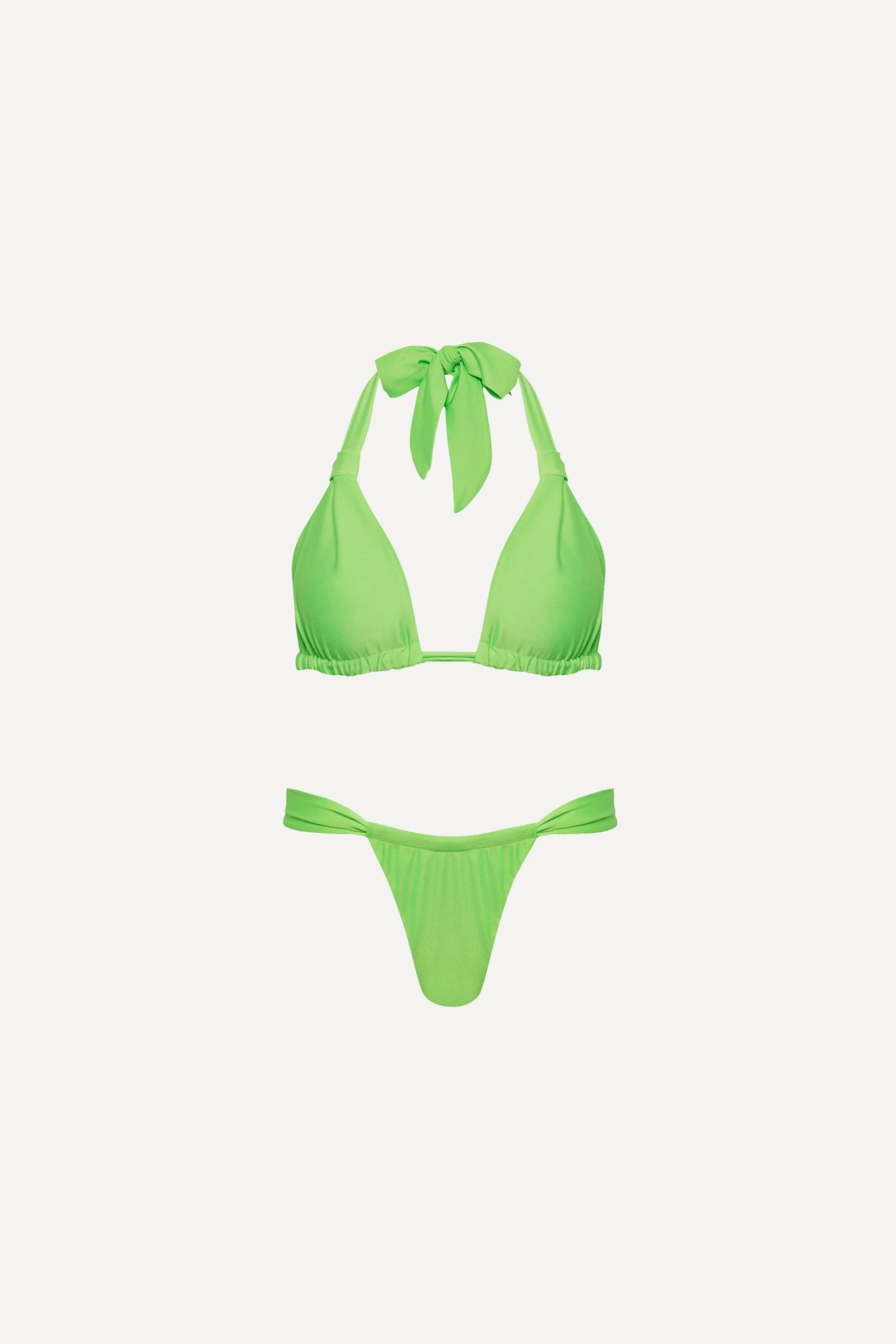 Santorini Ruched Triangle Bikini Set Neon Green sold by Playaluxe