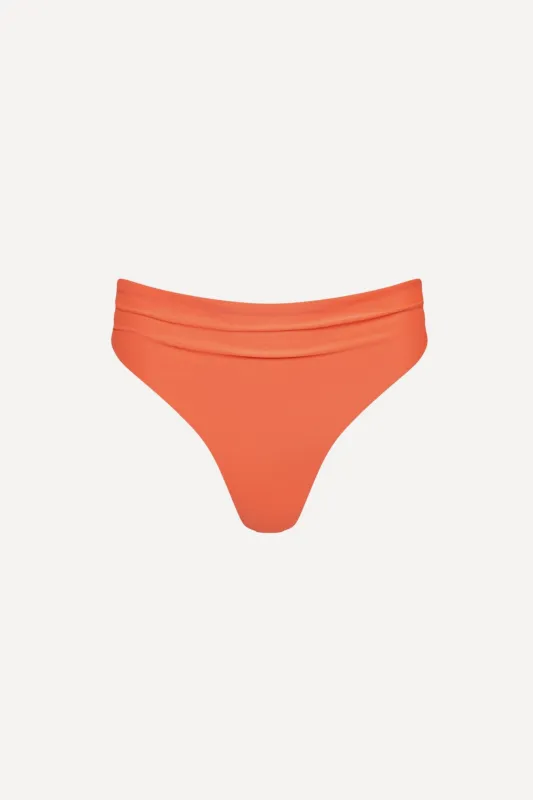 Capri Ruched High Waist Thong Bikini Bottom Peach sold by Playaluxe