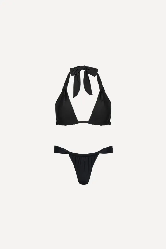 Santorini Ruched Triangle Bikini Set Black sold by Playaluxe