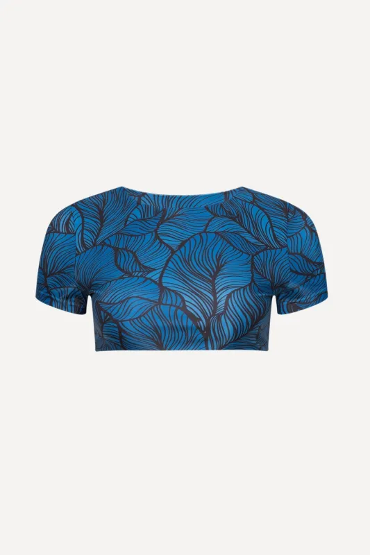 Tahiti Cropped Swim Tee Blue Leaf sold by Playaluxe