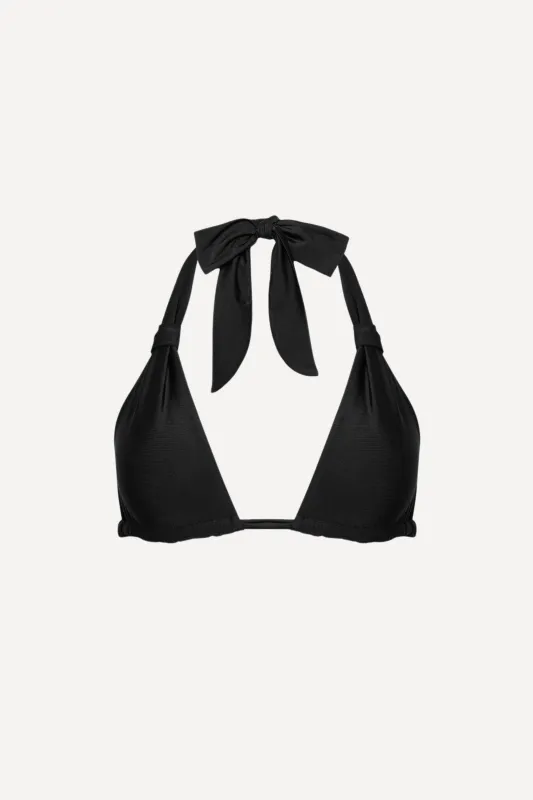 Santorini Ruched Triangle Bikini Top Black sold by Playaluxe