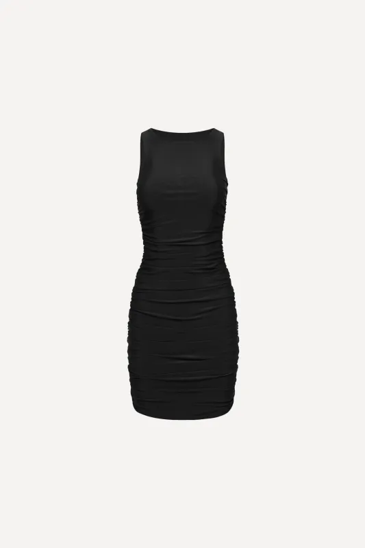 Ibiza Ruched Mini Dress Black sold by Playaluxe