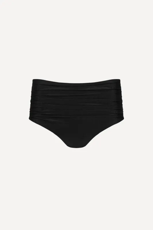 Black Ruched High Waist Bikini Bottom sold by Playaluxe