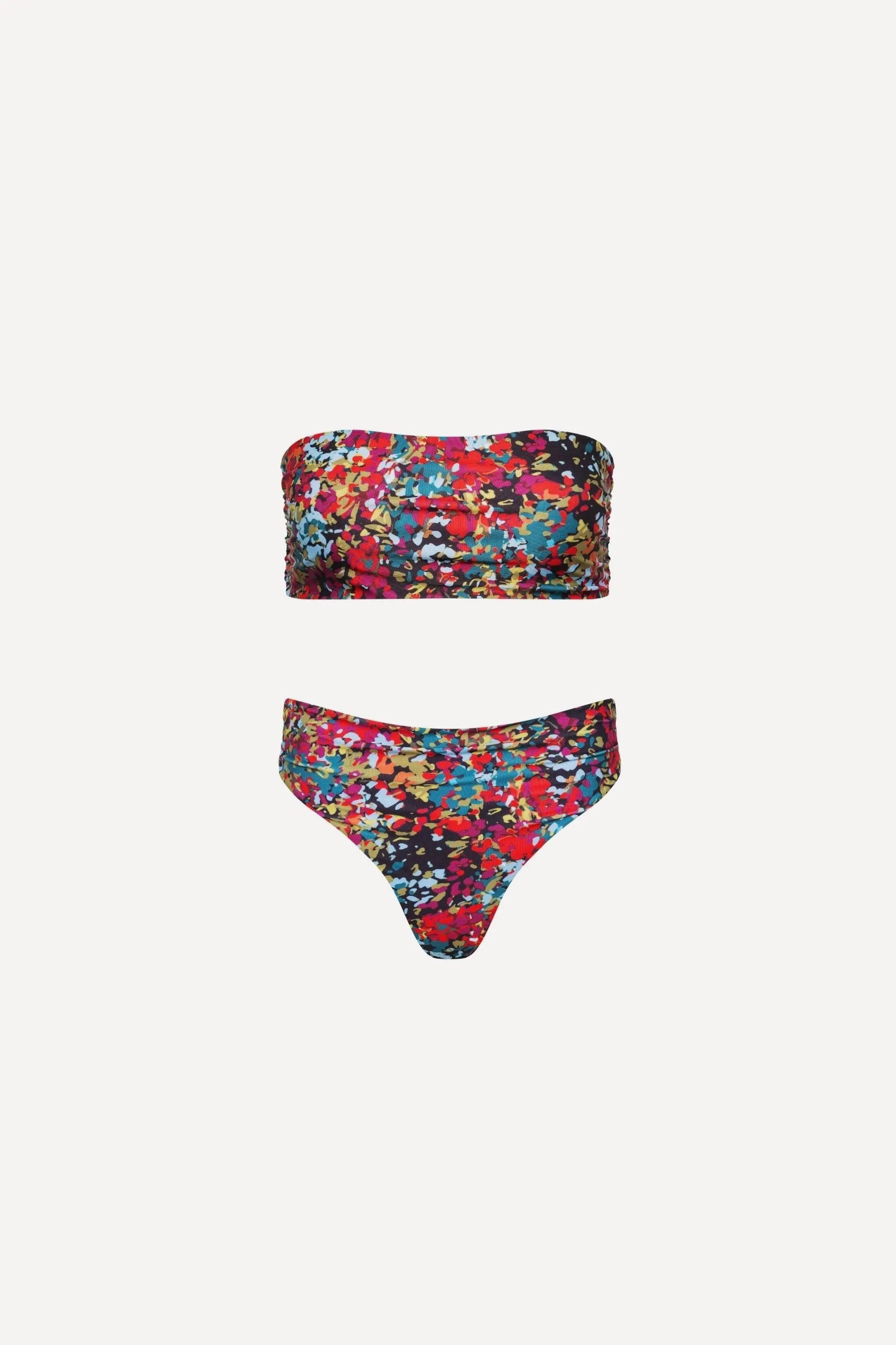 Capri Ruched Bandeau Bikini Set Red Confetti sold by Playaluxe