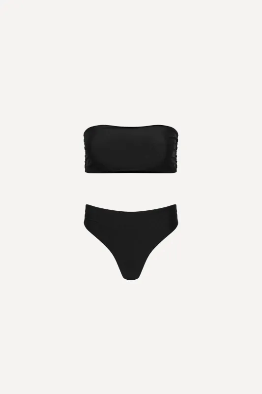 Capri Ruched Bandeau Bikini Set Black sold by Playaluxe