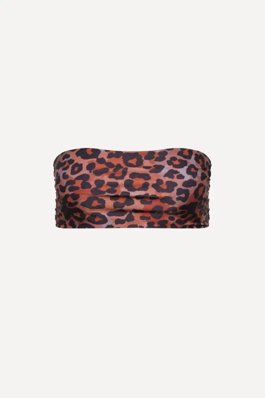 Leopard Ruched Bandeau Bikini Top sold by Playaluxe