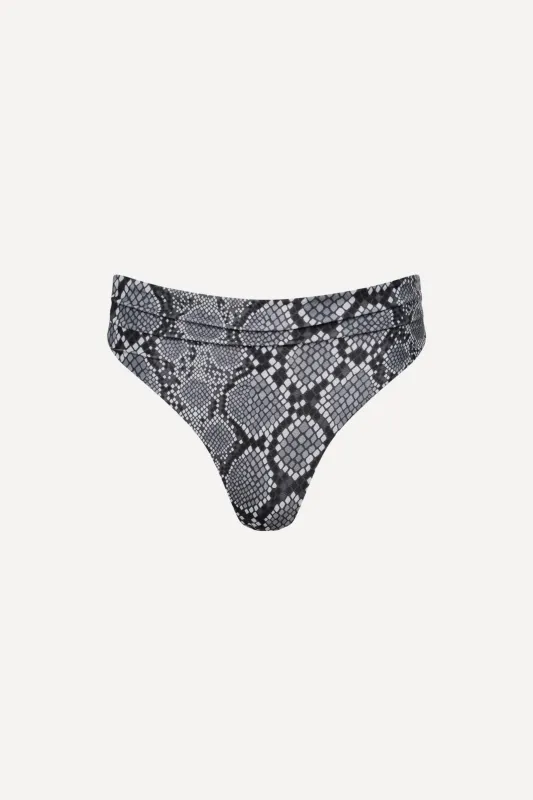 Capri Ruched High Waist Thong Bikini Bottom Snake sold by Playaluxe