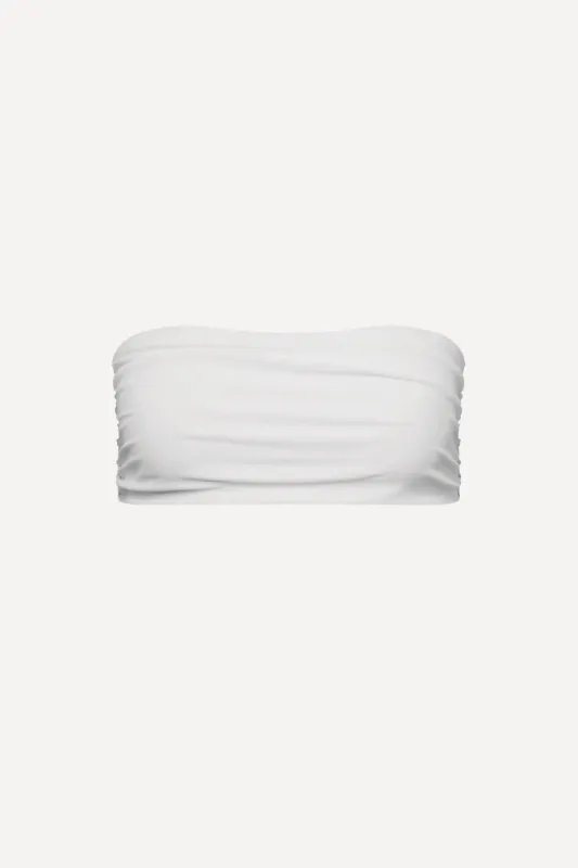 White Ruched Bandeau Bikini Top sold by Playaluxe