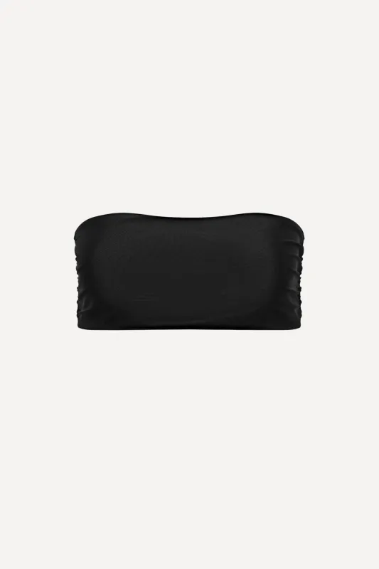 Capri Ruched Bandeau Bikini Top Black sold by Playaluxe