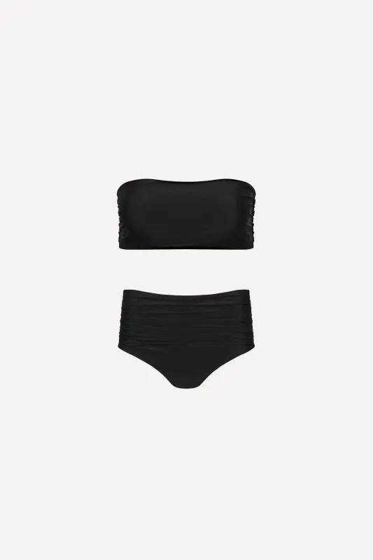 Capri Ruched Full Coverage Bikini Set Black sold by Playaluxe