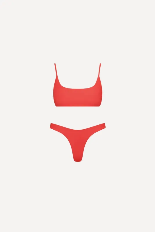 Malibu String Tie Bralette Bikini Set Red sold by Playaluxe