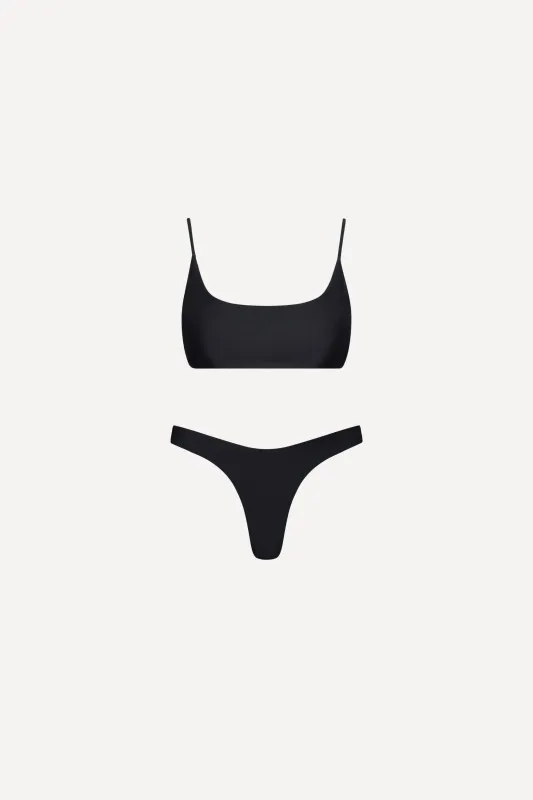 Malibu String Tie Bralette Bikini Set Black sold by Playaluxe